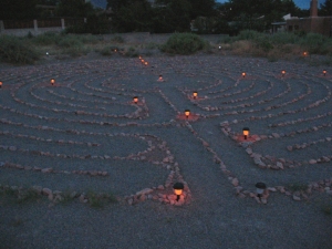 Solar lit labyrinth. The labyrinth awaits my slow, meandering pace. July 2007 © photo 2007-2007 by Lesley Goddin. All rights reserved.