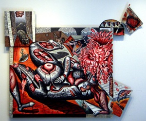 Unrelenting, mixed media on wood, 61" x 72" x 3", 2009, painting © 2009 by Cathy Wysocki, all rights reserved